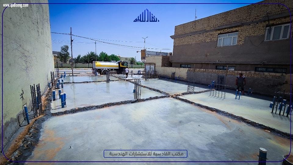 مراحل صب وتسليح بناية تجارية  في محافظة الديوانية 